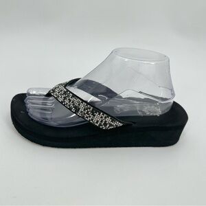 YELLOW BOX Flip Flops Womens 9 MERSAYDEE Black Silver Rhinestone Wedge Sandals